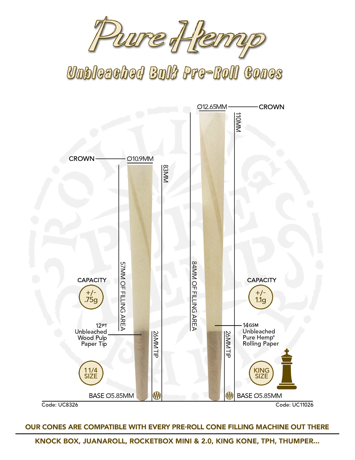 Pure Hemp Unbleached Cone Specs