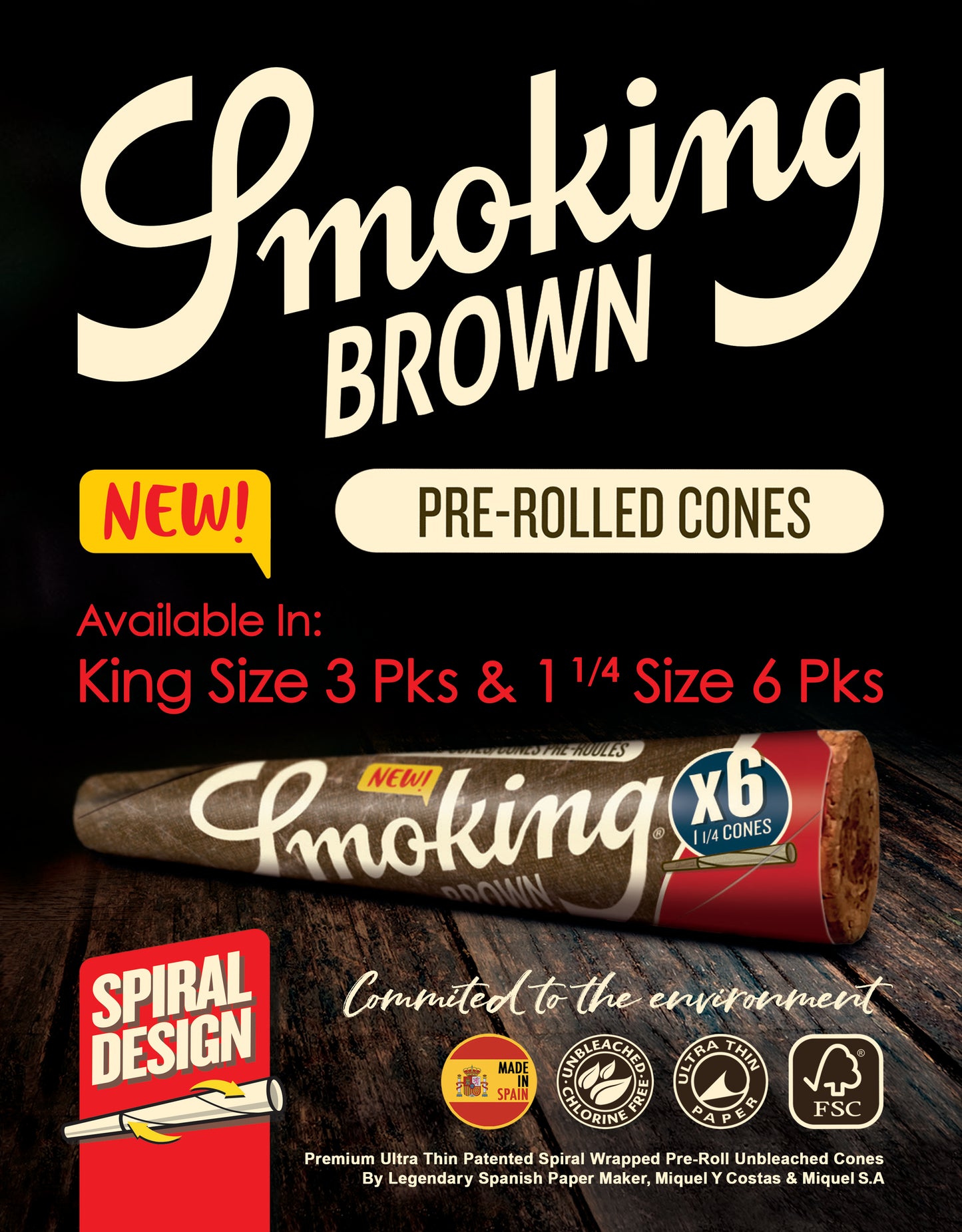 Smoking Brown 1 1/4 Size 6pk Pre-Roll Cones