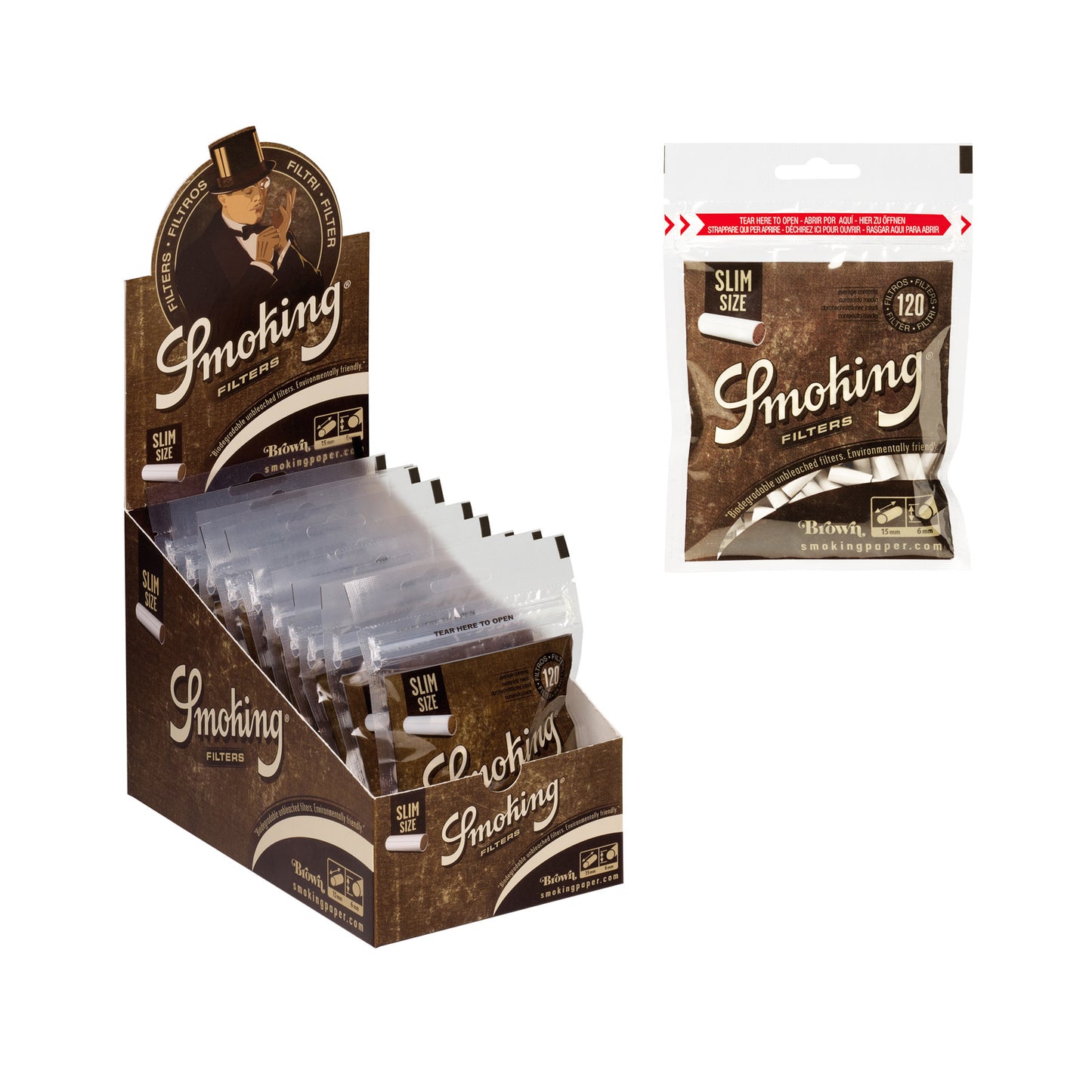 Smoking Brown Slim Size Filters Box & Bag