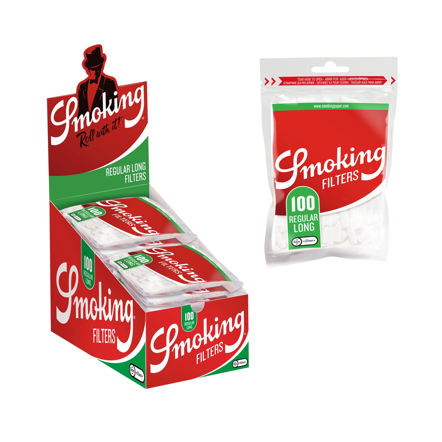Smoking Classic Regular Slim Size Long Filters Box & Bag