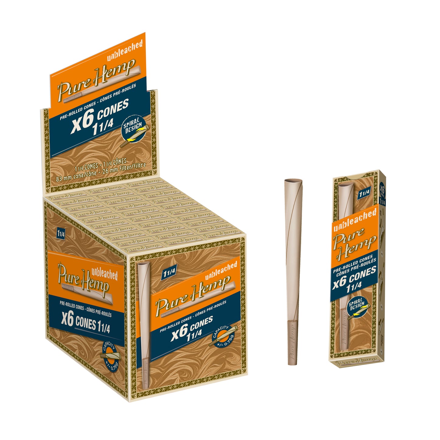 PURE HEMP Unbleached 1 1/4 Size Cones Consumer 6 Packs