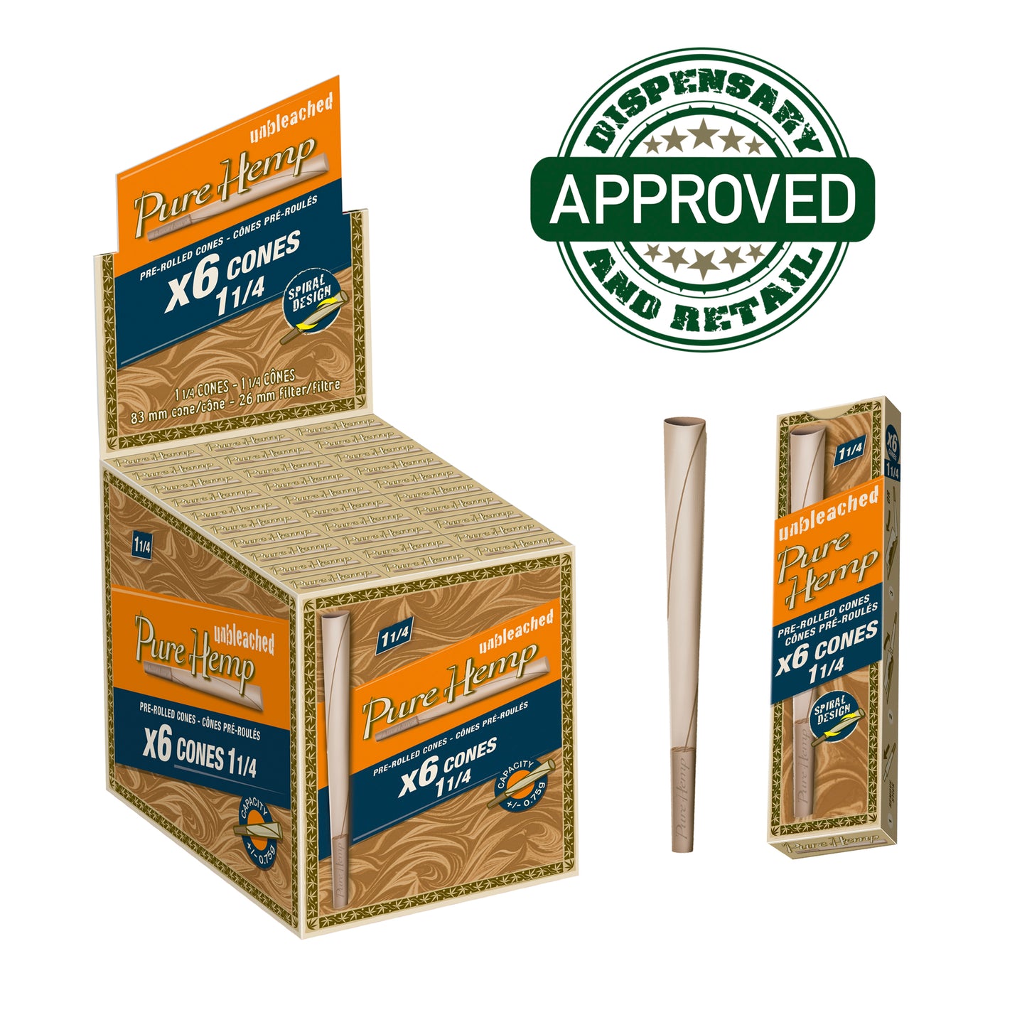 PURE HEMP Unbleached 1 1/4 Size Cones Consumer 6 Packs