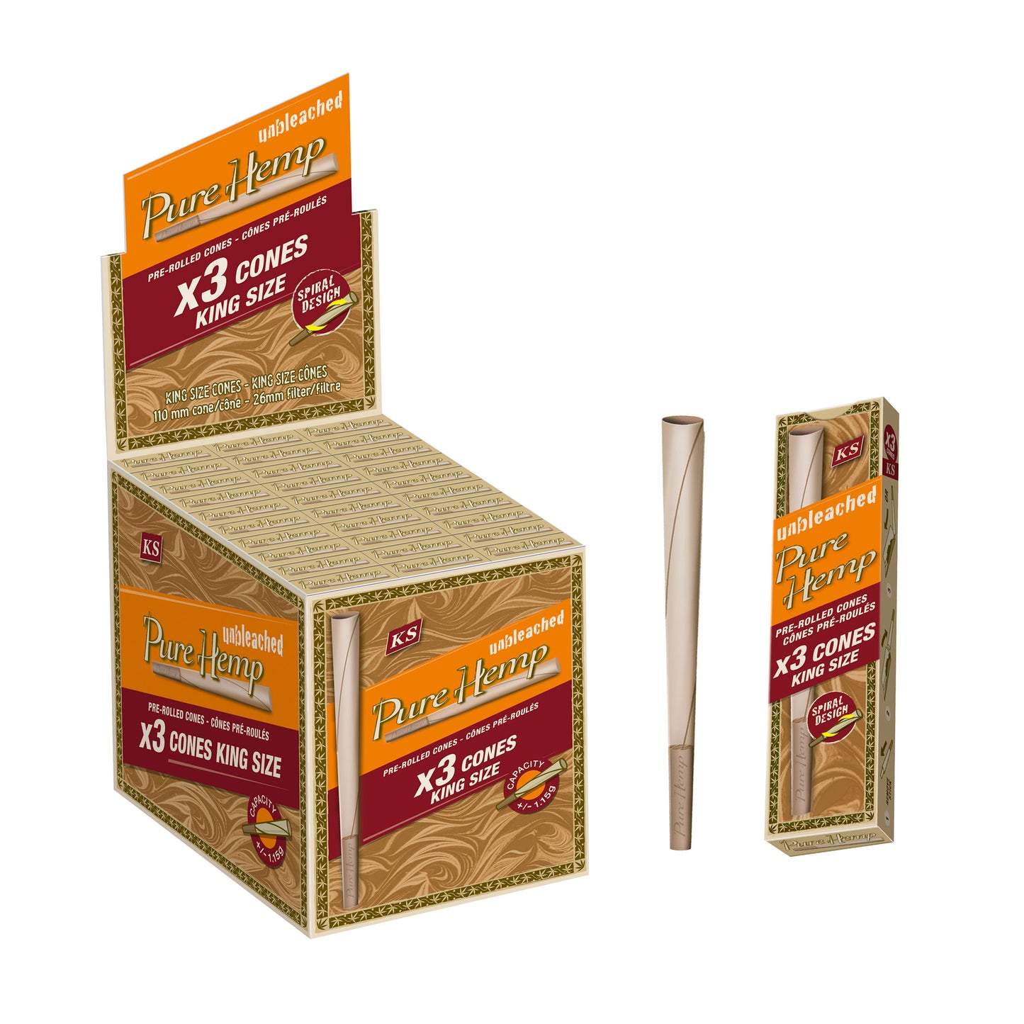 PURE HEMP Unbleached King Size Cones Consumer 3 Packs