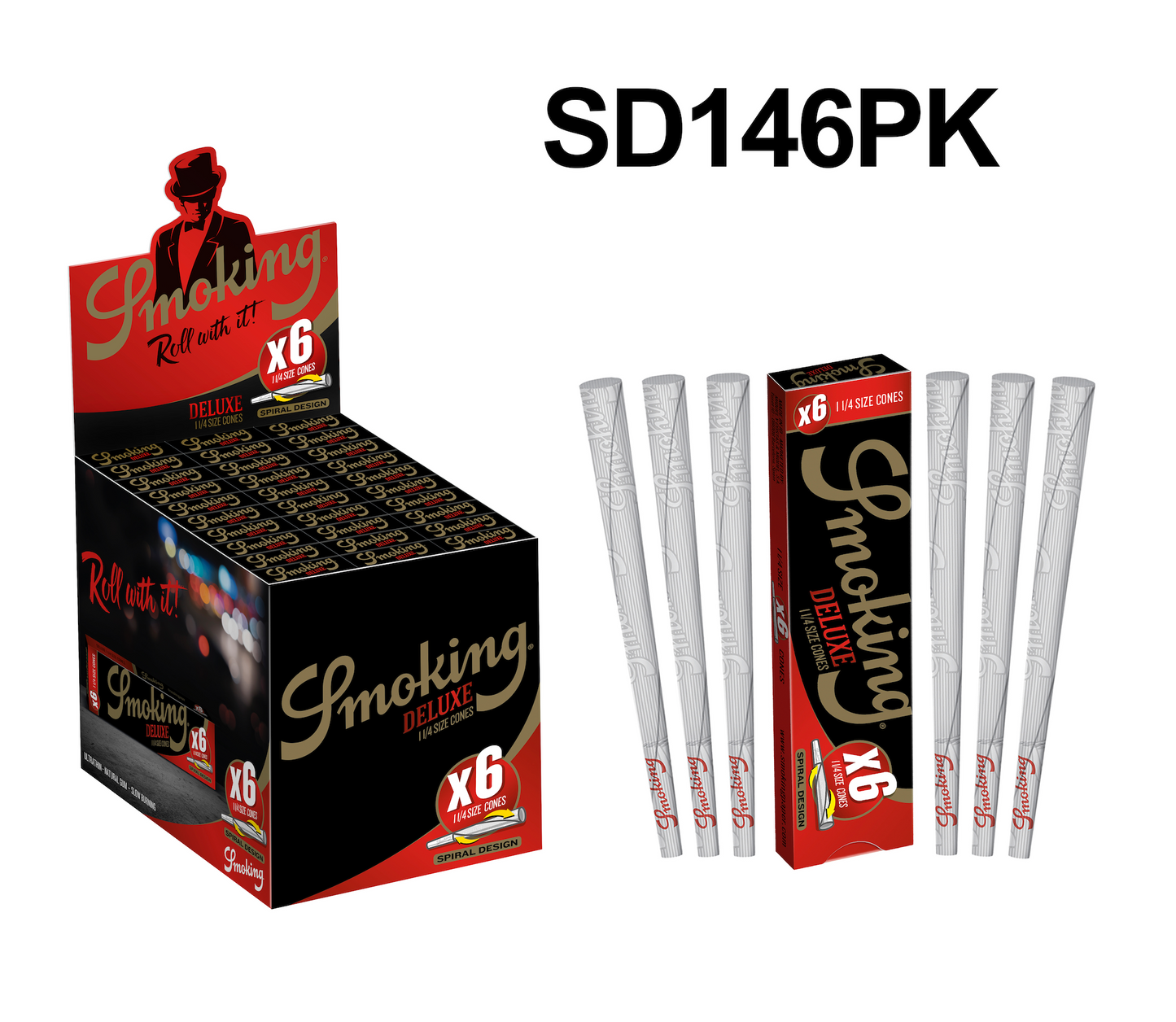 Smoking DeLuxe 1 1/4 Medium Size Cones Box & Contents