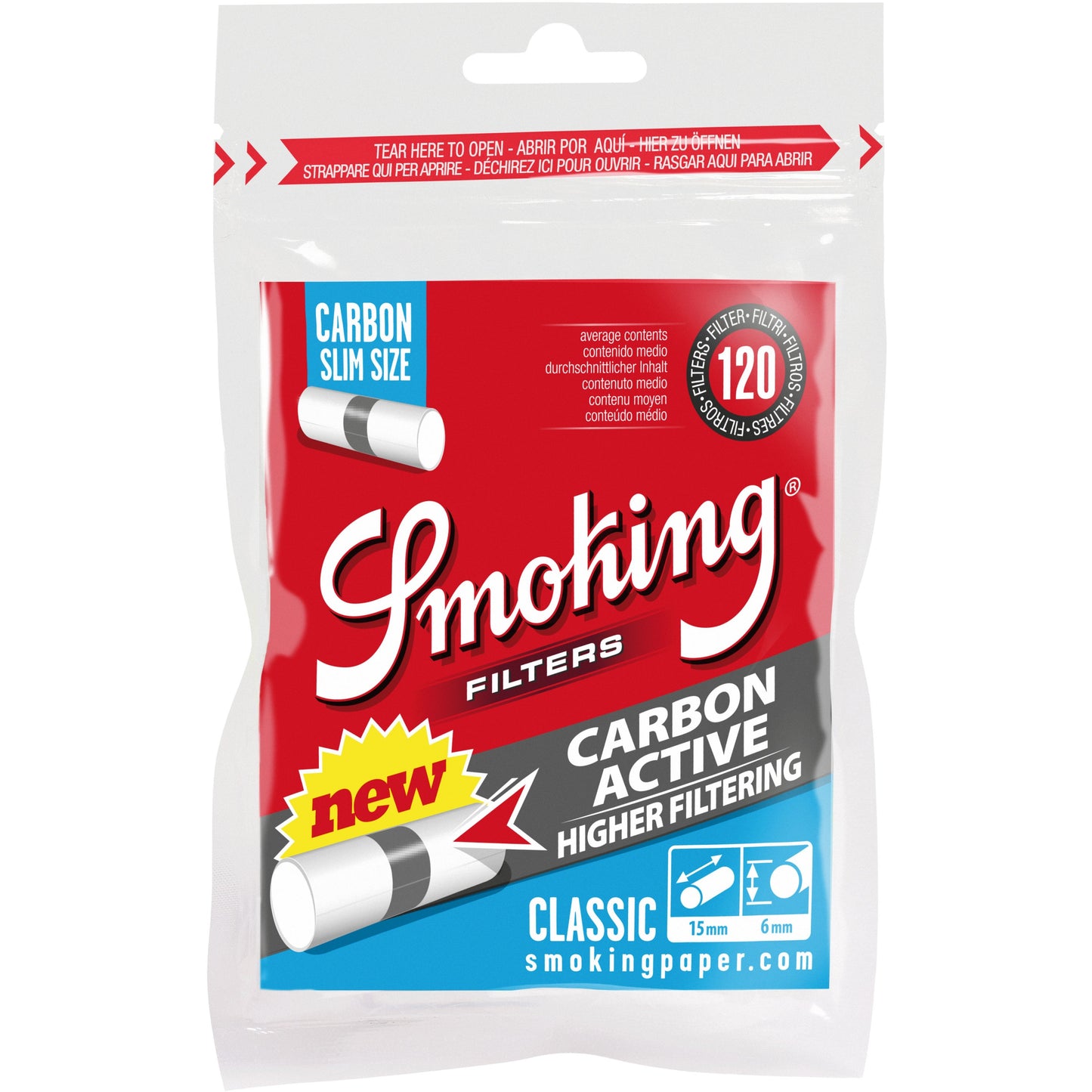 Smoking Classic Carbon Active Slim Size Long Filters Bag