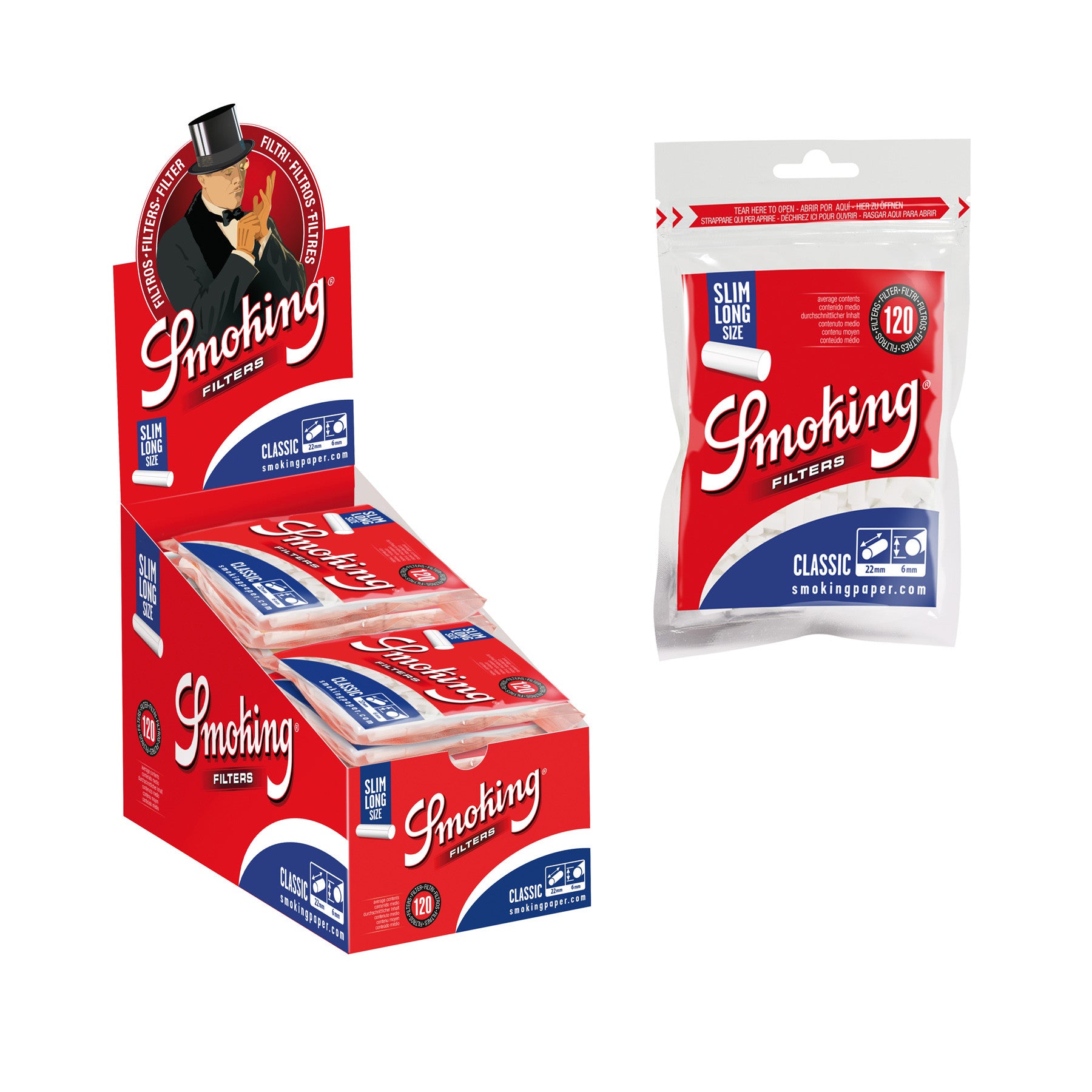 Smoking Classic Slim Size Long Filters Box & Bag